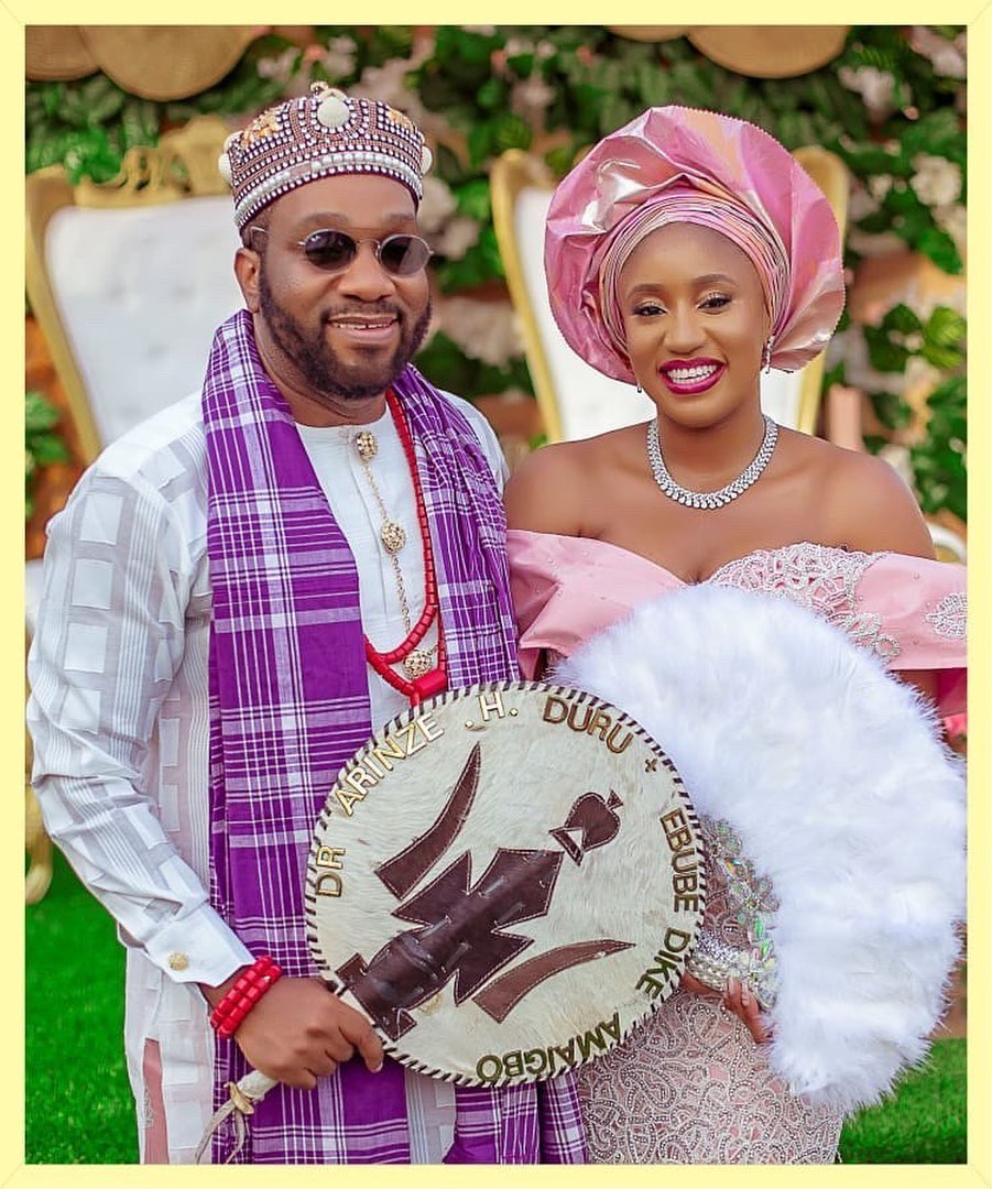 White patterned Grooms Native Kaftan with a Purple Sash