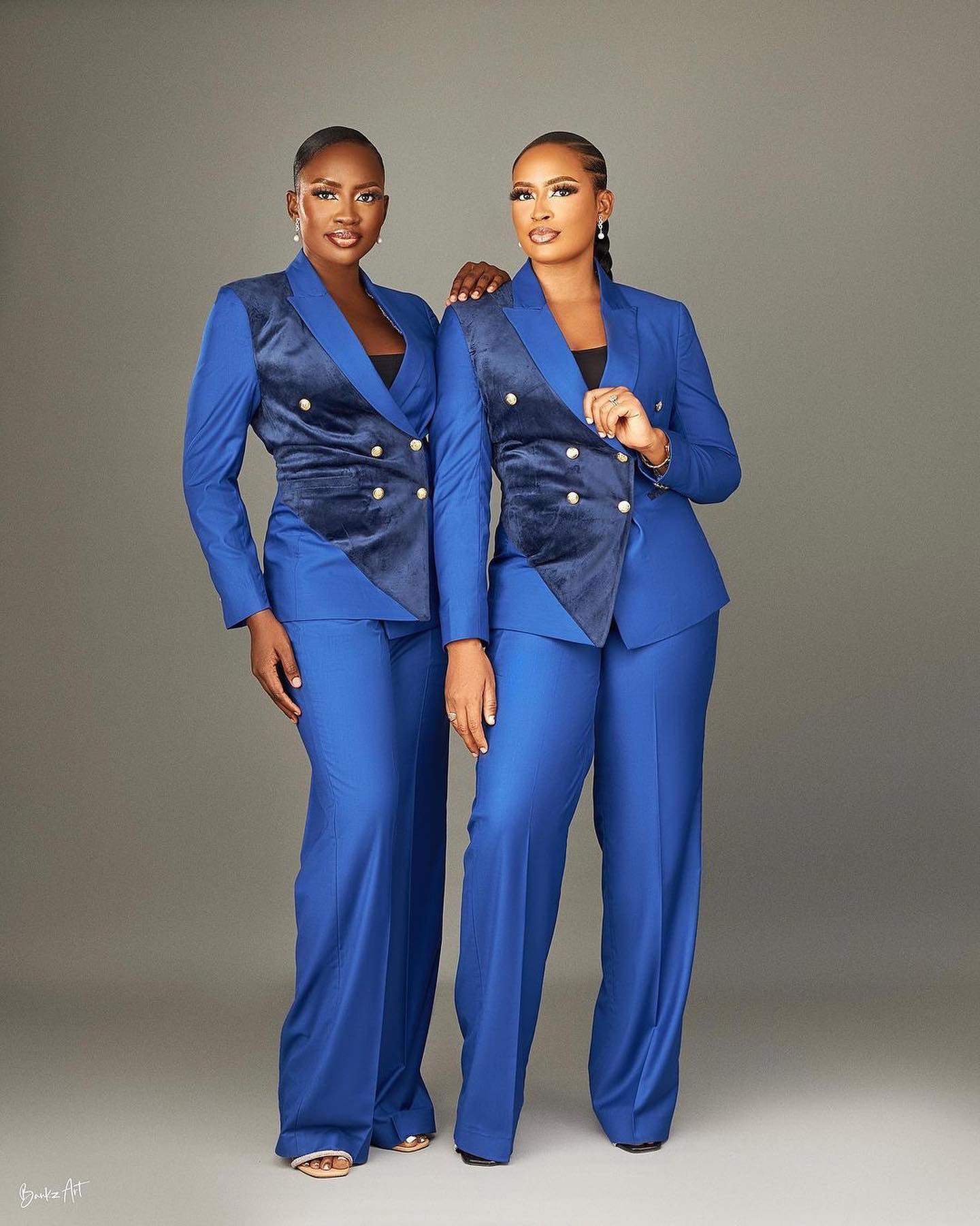 Royal Blue Double Breasted Suit with a darker blue shade front-side