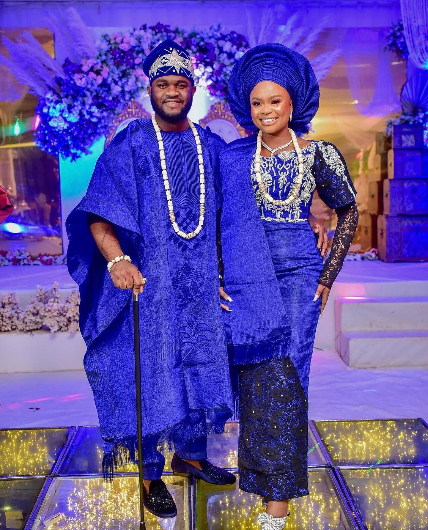 Royal Blue Asooke Agbada with striking Center-piece Blue Embroidery