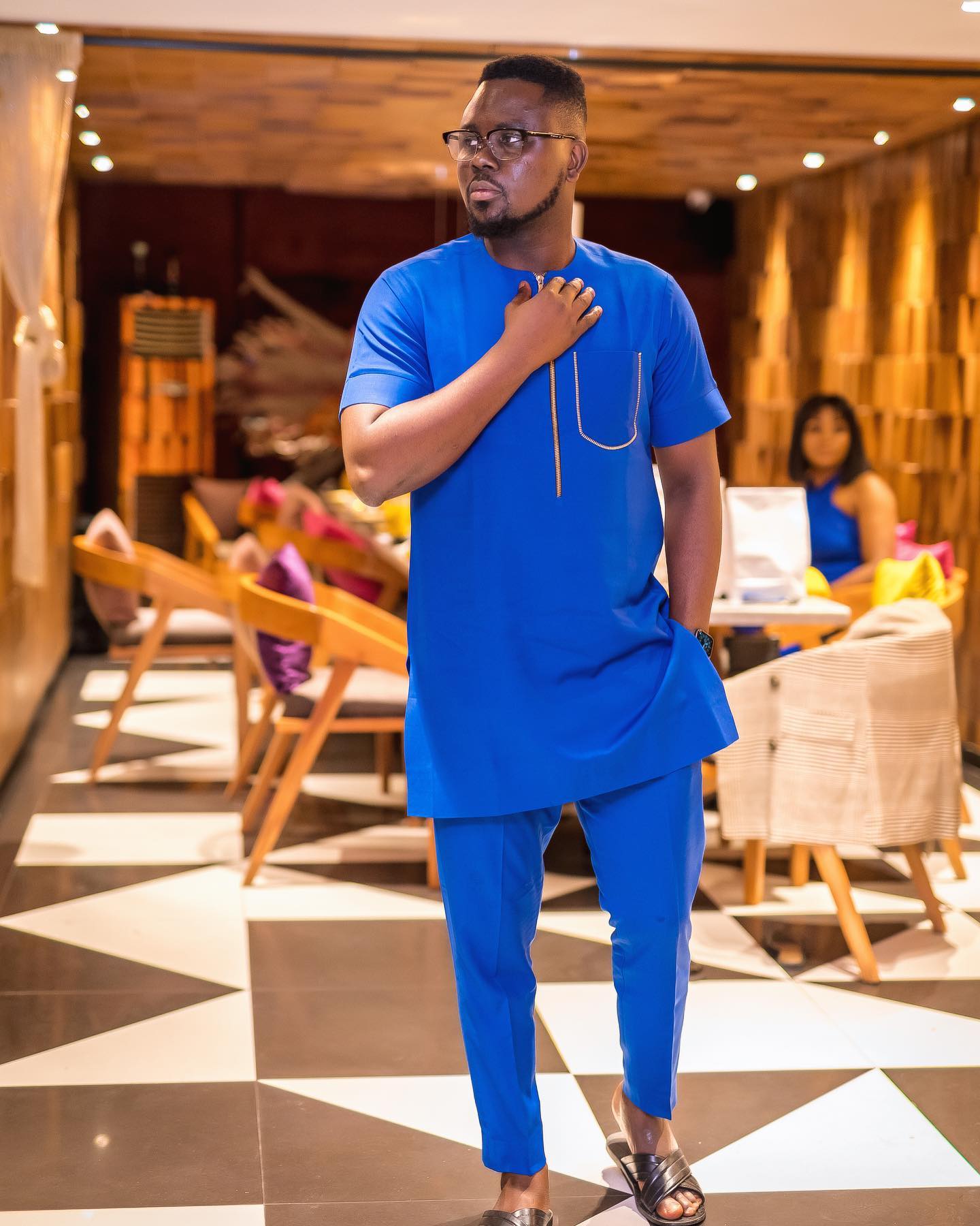 Plain Blue Roundneck Native with a short zipper
