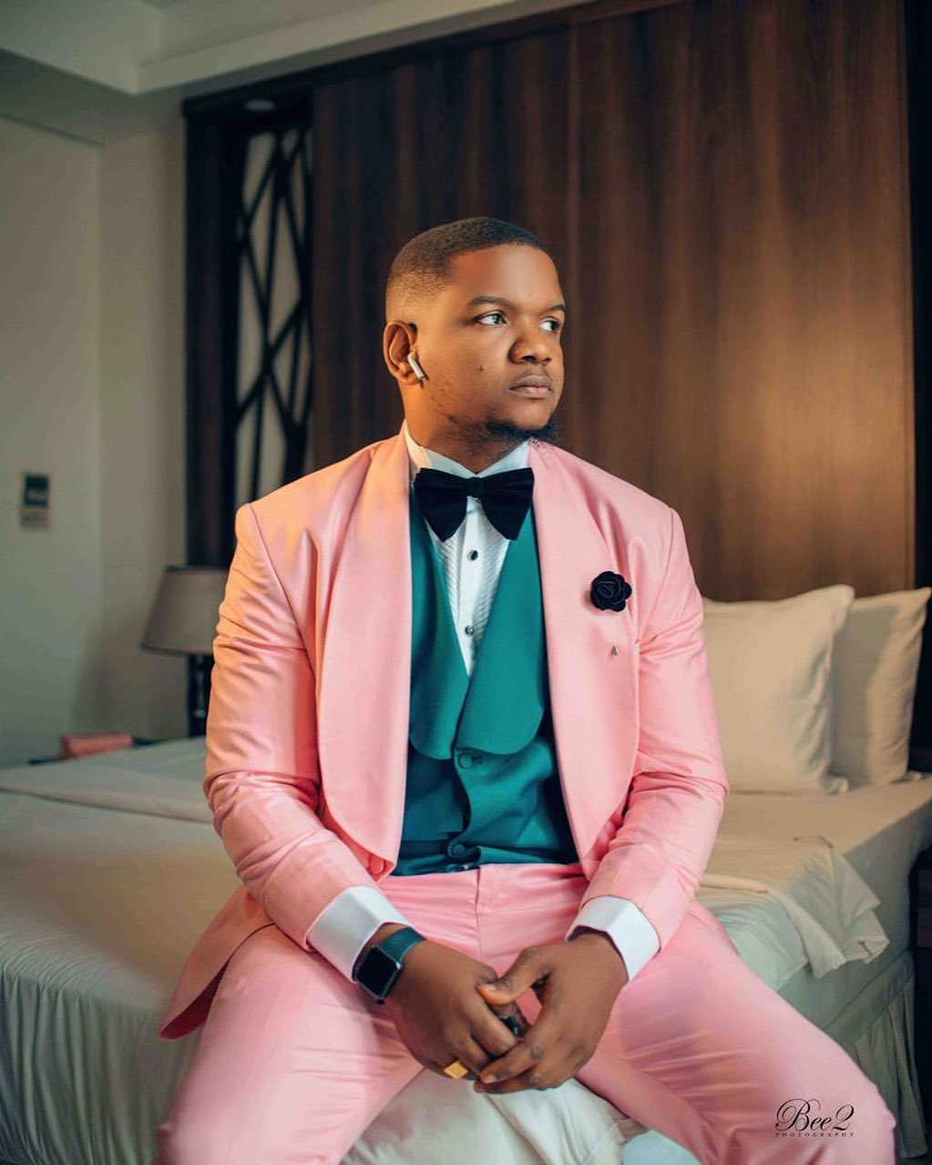 Pink 3-piece Suit with Emerald Green Waistcoat
